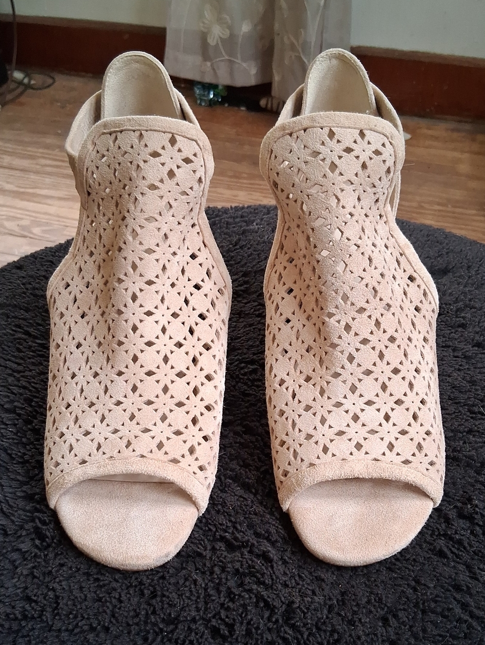 Cole Haan Beige Laser-Cut Peep-Toe Sandals